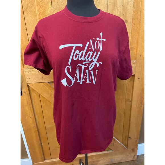 Not Today Satan T Shirt Tee Burgundy Worn Once Adult Large Unisex - Picture 1 of 4